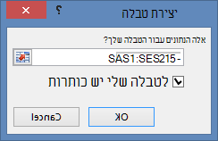 החלון 'יצירת טבלה'