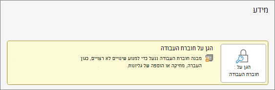 'הגן על חוברת העבודה' בתפריט 'מידע'