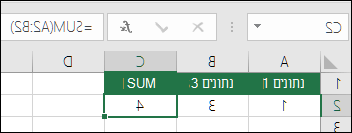 הפונקציה SUM תתאים את עצמה באופן אוטומטי עבור עמודות ושורות שיתווספו או יימחקו