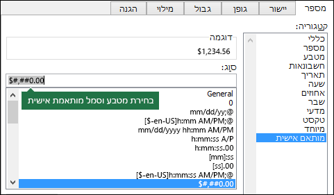 הפונקציה TEXT - מטבע מותאם אישית עם סמל