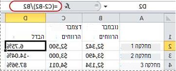 דוגמה לנוסחה לחישוב אחוזים