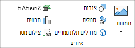 צילום מסך המציג את הקבוצה 'איורים' בכרטיסיה 'הוספה'.