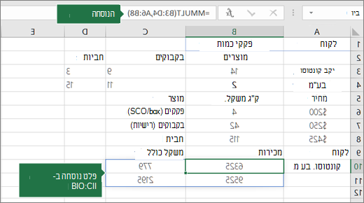הפונקציה MMULT - דוגמה 2