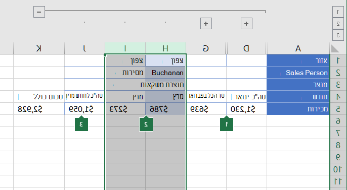נתונים מקובצים בעמודות