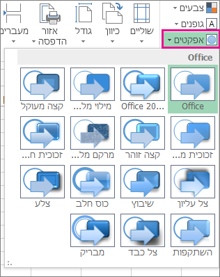 אפקטי ערכת נושא בכרטיסיה 'פריסת עמוד'