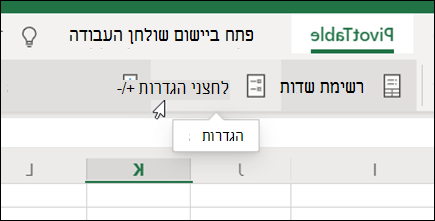 לחצן ה‘הגדרות‘ בכרטיסייה PivotTable ב- Excel באינטרנט