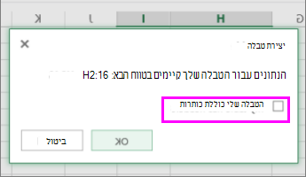 תיבת דו-שיח להמרת טווח נתונים לטבלה
