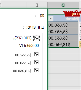 אפשרות מסנן מספרים מותאם אישית