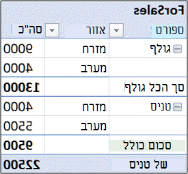 שלב 3, 'ספורט' הופך לשדה שורה כגון 'אזור'
