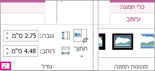 מפעיל תיבת הדו-שיח בקבוצה 'גודל' בכרטיסיה 'כלי תמונות - עיצוב אובייקט'