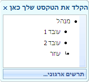 חלונית טקסט מציגה תבליטים עבור מנהל, כפוף וצורות מסייע.