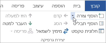 לחצן 'הוסף צורה' בקבוצה 'יצירת גרפיקה'