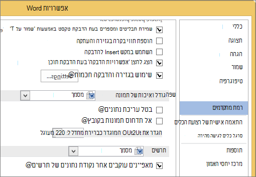 אפשרויות גודל ואיכות של תמונה ב- Word