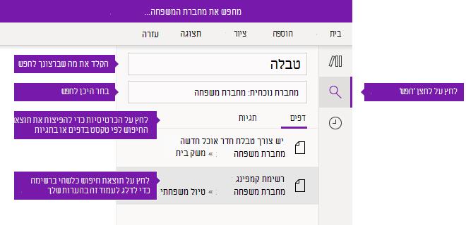 אפשרויות חלונית החיפוש ב- OneNote עבור Windows 10