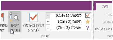 צילום מסך של לחצן 'חפש תגיות' ב- OneNote 2016