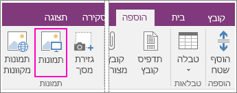 צילום מסך של לחצן 'הוסף תמונות' ב- OneNote 2016.