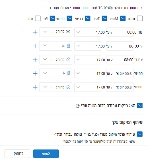 צילום מסך של שעות עבודה ומיקומים חוזרים