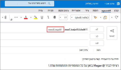 השם המלא והודעות הדואר האלקטרוני של האנשים שהוזכרו מוצגים כברירת מחדל