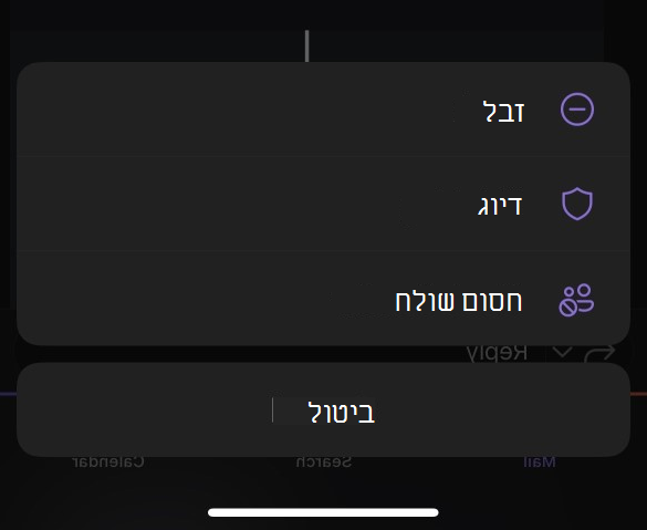 תפריט המשנה 'דואר זבל' עבור Outlook Mobile