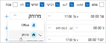 צילום מסך המציג את האפשרות 'מרוחק' נבחרה ברשימה הנפתחת של מיקום העבודה