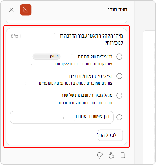 הבהרת שאלות בצ'אט במצב סוכן