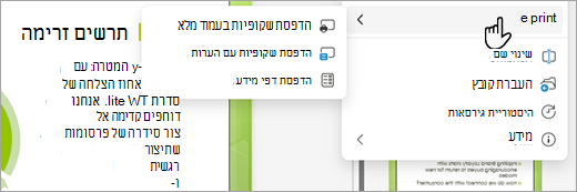 צילום מסך המציג את אפשרויות ההדפסה ב- PDF PowerPoint באינטרנט.