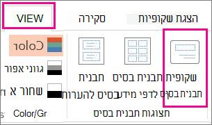 בכרטיסיה 'תצוגה', לחץ על 'תבנית בסיס לשקופיות'