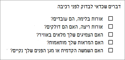 דוגמה לרשימה עם תבליטים עם תיבות.