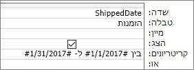 ביטוי בשורת 'קריטריונים' של רשת השאילתה.