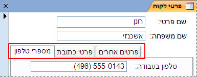 טופס המכיל פקד כרטיסיה