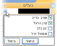 רשימה נפתחת של תיבות סימון במצב פתוח.