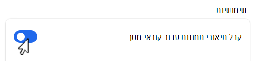 צילום מסך של לחצן 'קבל תיאורי תמונות'.
