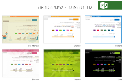 שנה את תפריט המראה באמצעות עיצובי אתר Project Online.