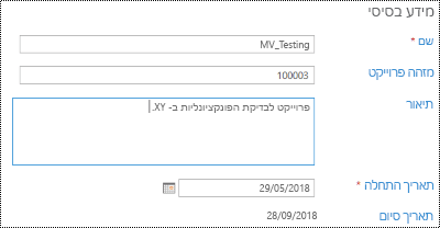 תיאור פרוייקט Project Online.