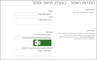 תיאור האתר והטקסט החלופי של סמל האתר Project Online