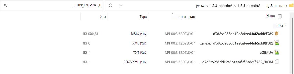 צילום מסך של התיקיה שחולצה חבילת קול.