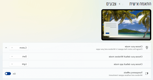 אפשרות שקיפות ב- Windows 11