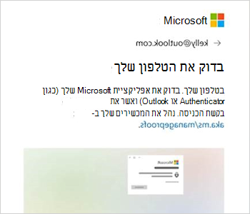 צילום מסך המציג את הבקשה לכניסה עם טקסט המציין את בדיקת יישום Outlook שלך