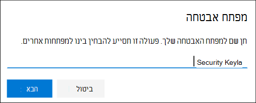 הדף 'פרטי אבטחה', מתן שם למפתח האבטחה שלך