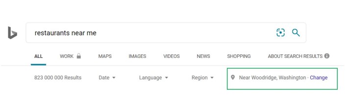 הגדרת מיקום של Bing