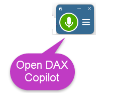 Screenshot shows the Open DAX Copilot2 menu selection.