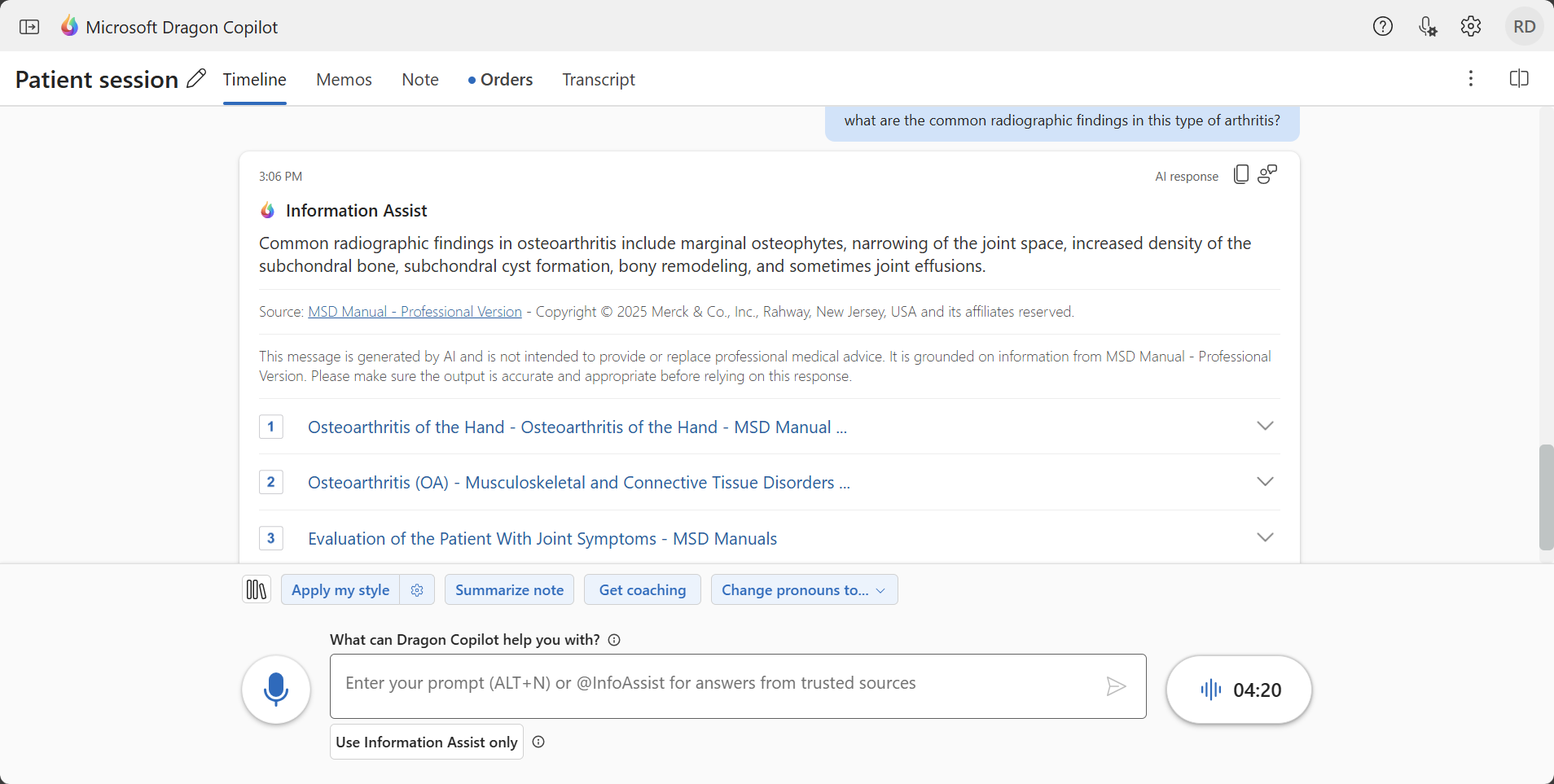 Sample response on Timeline
