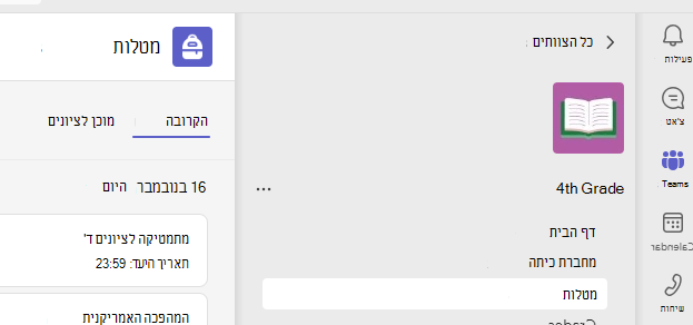 צילום מסך שמראה מטלות