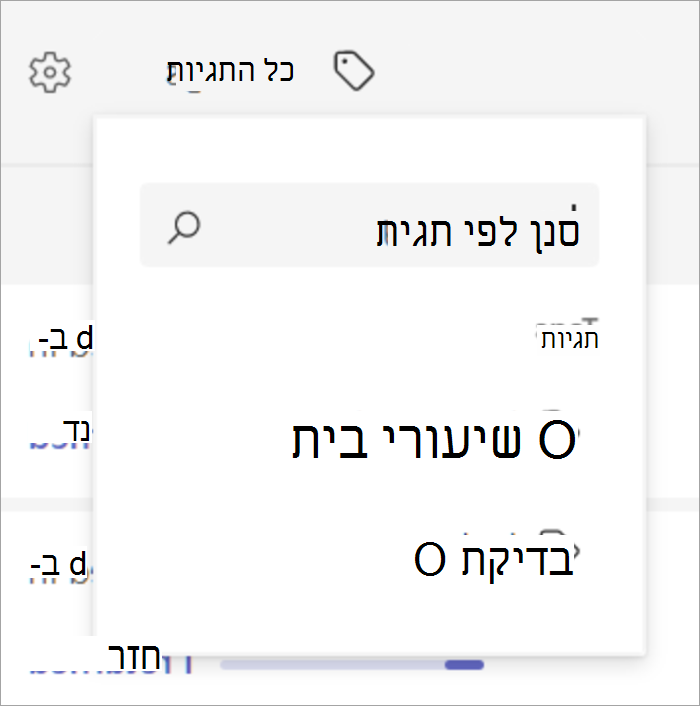 הרשימה הנפתחת שמופיעה לאחר בחירת כל אפשרויות התגיות של תגיות 2 מוצגות.