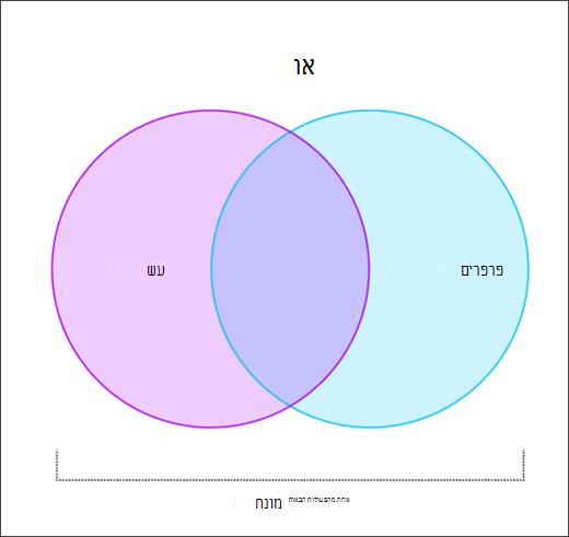 דיאגרמת חיתוך קבוצות (Venn) המציגה את אופן הפעולה של גרפיקת OR