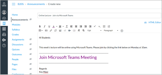 קישור ל-Microsoft Teams בפרסום בד ציור