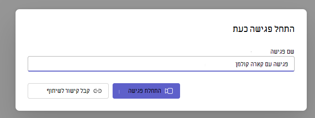 התחלת פגישה מסוג 'פגישה כעת'