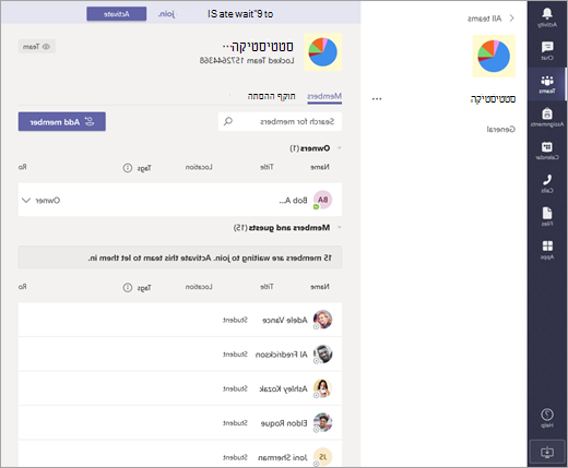 רשימת תלמידים הממתינים להצטרף לשיעור ב'הגדרות'.