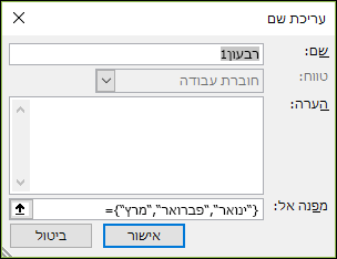 הוספת קבוע מערך בעל שם מ'מנהל השמות המוגדרים > של נוסחאות > ' > חדש