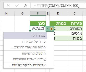 #CALC. error - מערך ריק